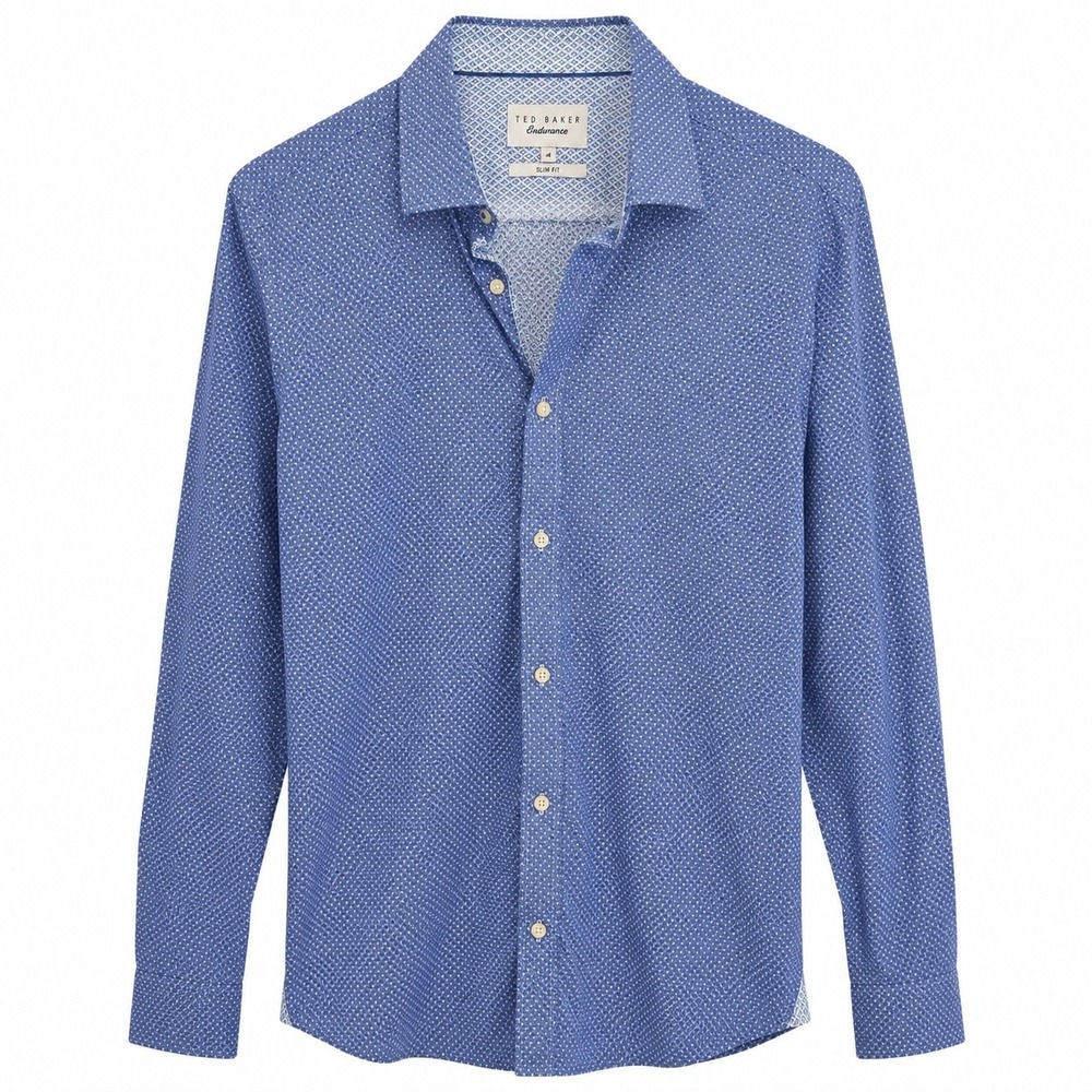 Ted Baker Endurance Slim Fit Dress Shirt Blue Geometric Mens 16 Designer